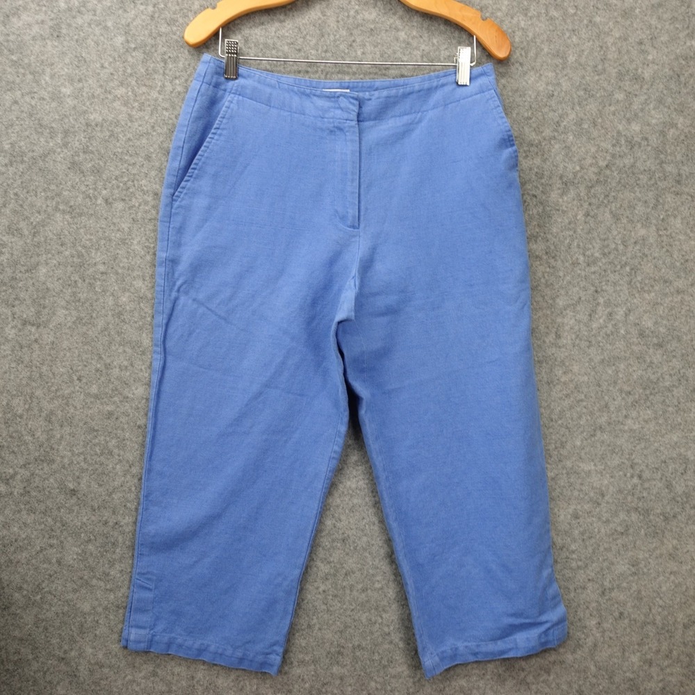 Liz Claiborne Linen Pants Womens 10 M Blue Crop Trousers Summer Cornflower 31x23